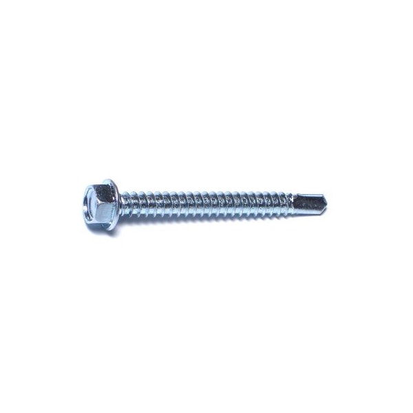 Self-Drilling Screw, #12 x 2 in, Zinc Plated Steel Flange Hex Head External Hex Drive, 100 PK